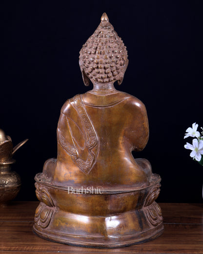 Pure Brass Buddha Statue with Blessing Hand in Vintage Finish 15.5 inch