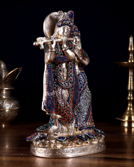 Pure Brass Radha Krishna Idol 10.5 inch jewellery work