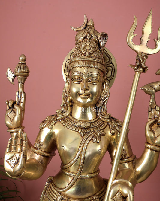 Brass Large Standing Shiva Parvati Kalyana Murti Statue Set | Divine Wedding Form Sculpture 40"
