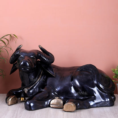 Brass Large Resting Buffalo / Ox Sculpture | Rare Handcrafted Vastu Decor Showpiece 33 inch