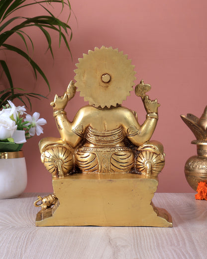 Ganesha on a sofa brass idol 10 inch