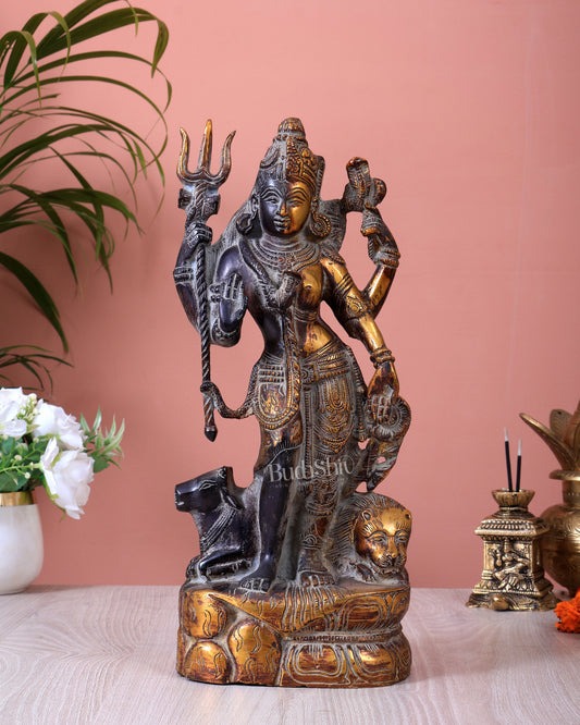 Pure Brass Ardhanishvara Idol vintage patina 13 inch