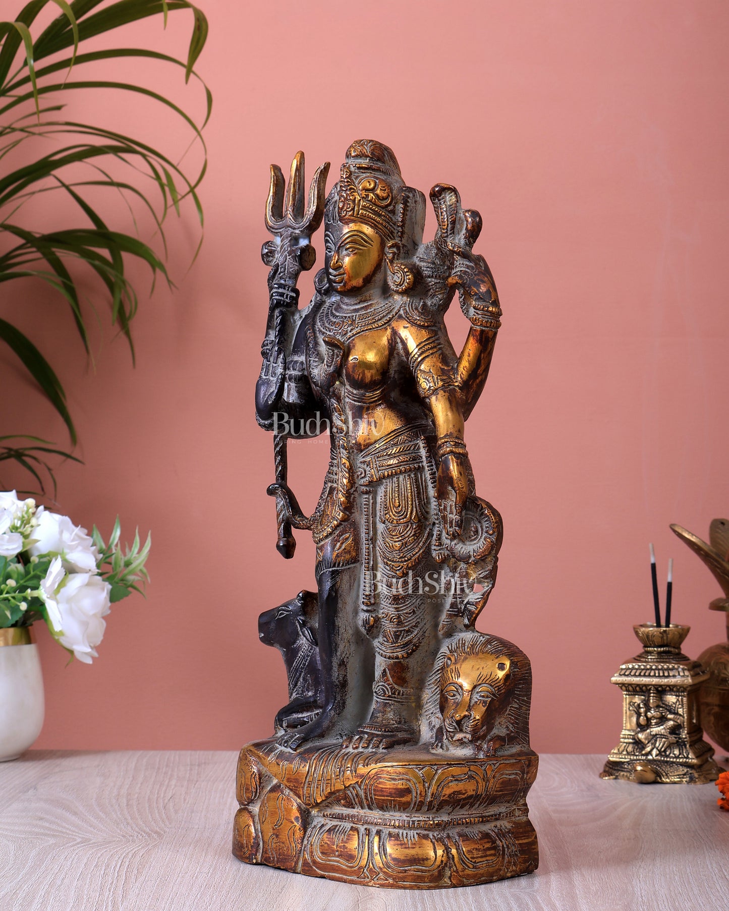Pure Brass Ardhanishvara Idol vintage patina 13 inch