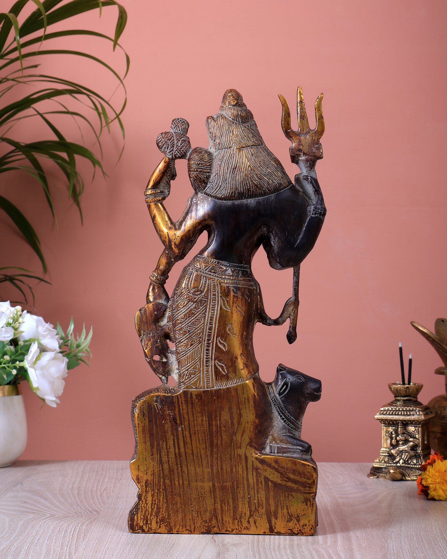 Pure Brass Ardhanishvara Idol vintage patina 13 inch