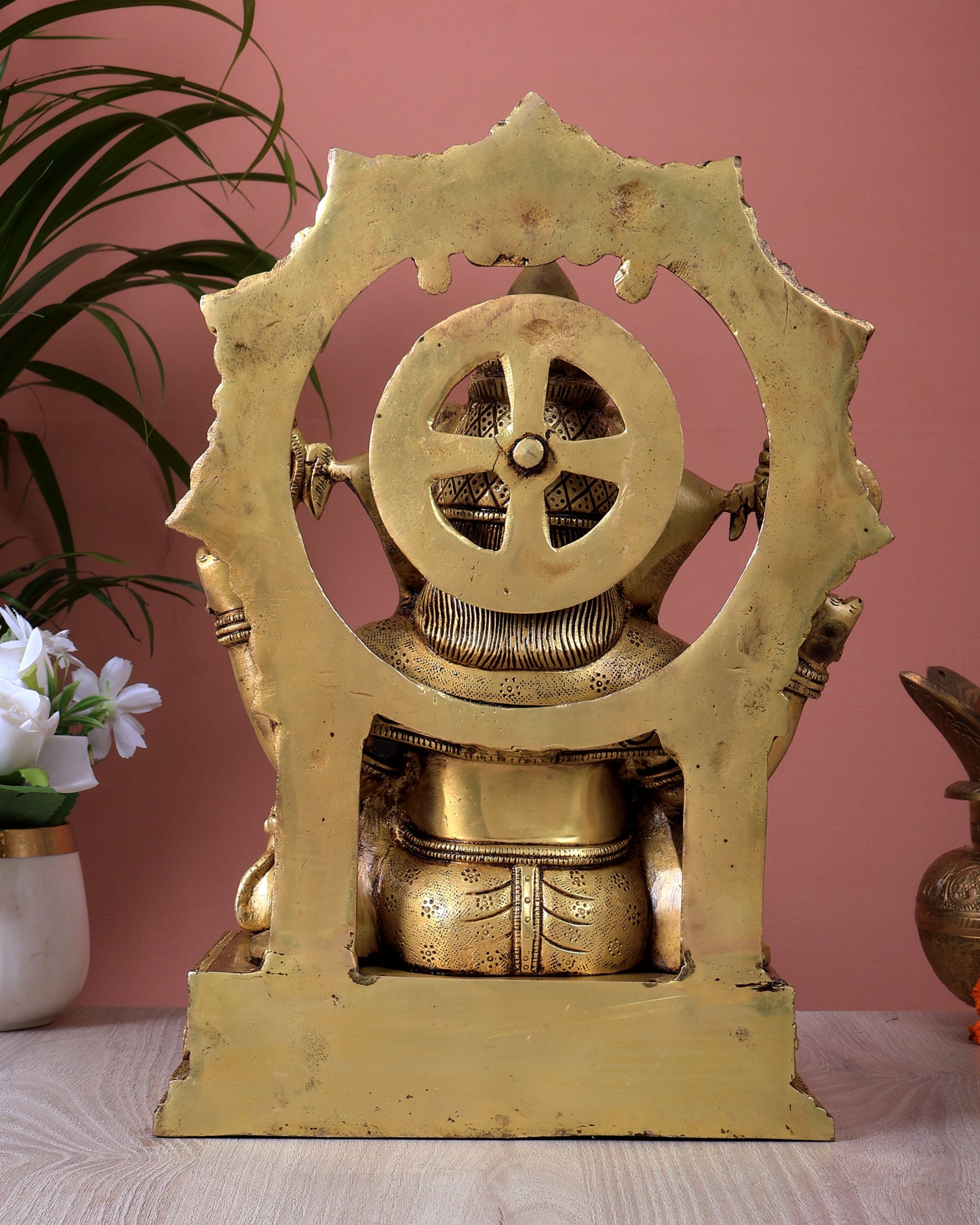 Brass Lord Ganesha Statue with Unique Decorative Frame (13 Inch)