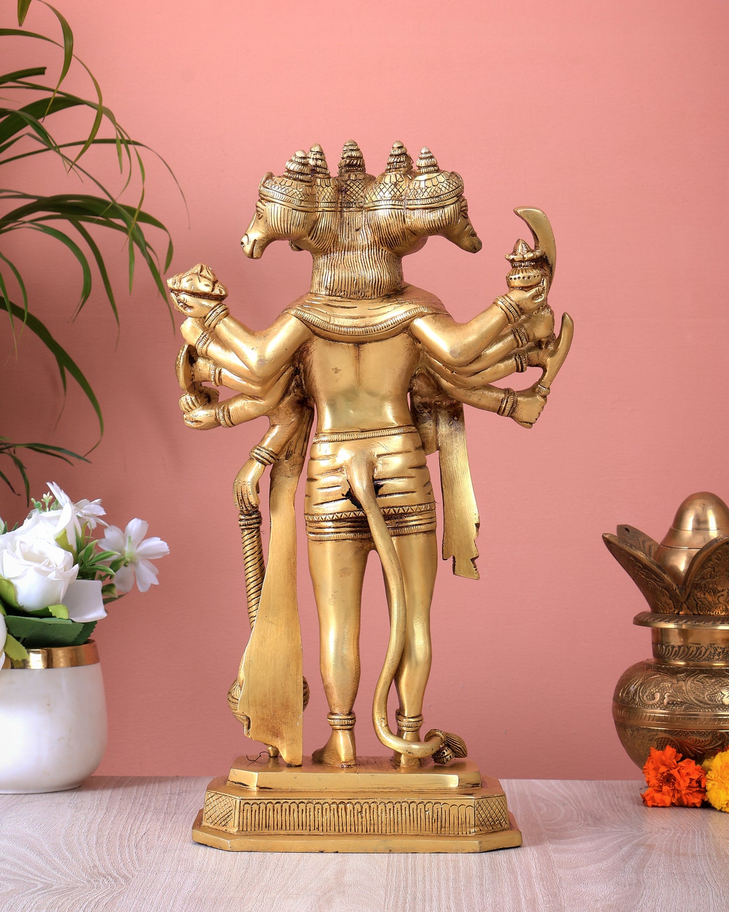 Brass Standing Panchmukhi Hanuman Statue – Superfine Handcrafted Idol (14 Inch)