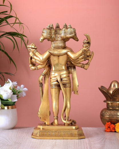 Brass Standing Panchmukhi Hanuman Statue – Superfine Handcrafted Idol (14 Inch)