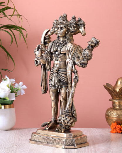 Brass Standing Panchmukhi Hanuman Statue – Antique Finish Superfine Idol (14 Inch)