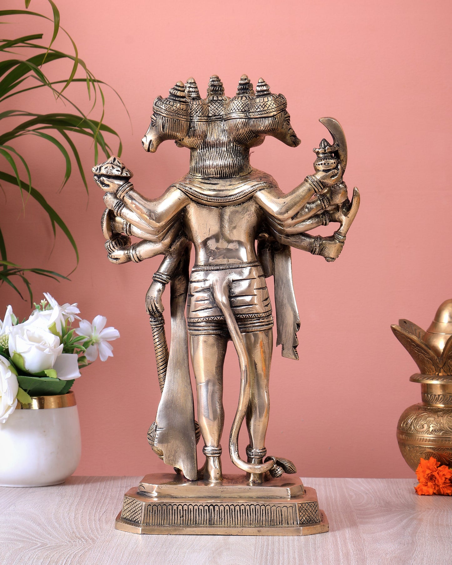 Brass Standing Panchmukhi Hanuman Statue – Antique Finish Superfine Idol (14 Inch)