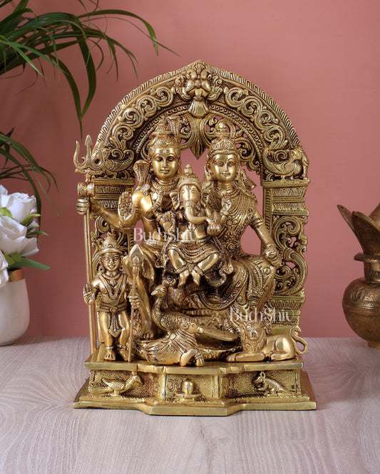 Brass Shiv Parivar statue  12" complete shiva family murti