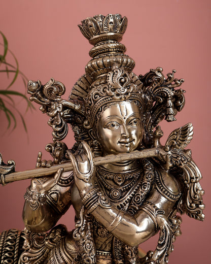 Brass Lord Krishna with Cow Superfine Statue (16 Inch, 5.35 Kg)