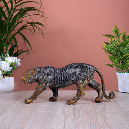 Brass Large Walking Tiger Statue vintage patina