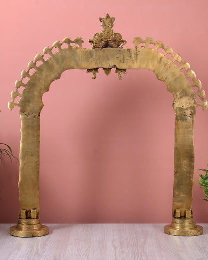 Brass Large Kirtimukha Prabhavali Arch Frame (37 Inch, 22.6 Kg)