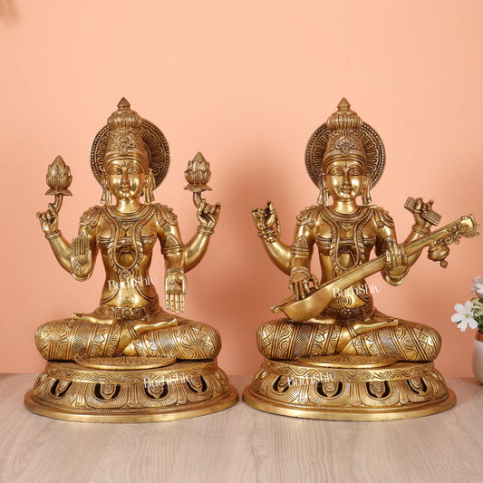 Brass Superfine Lakshmi & Saraswati Idols 17.5 inch large