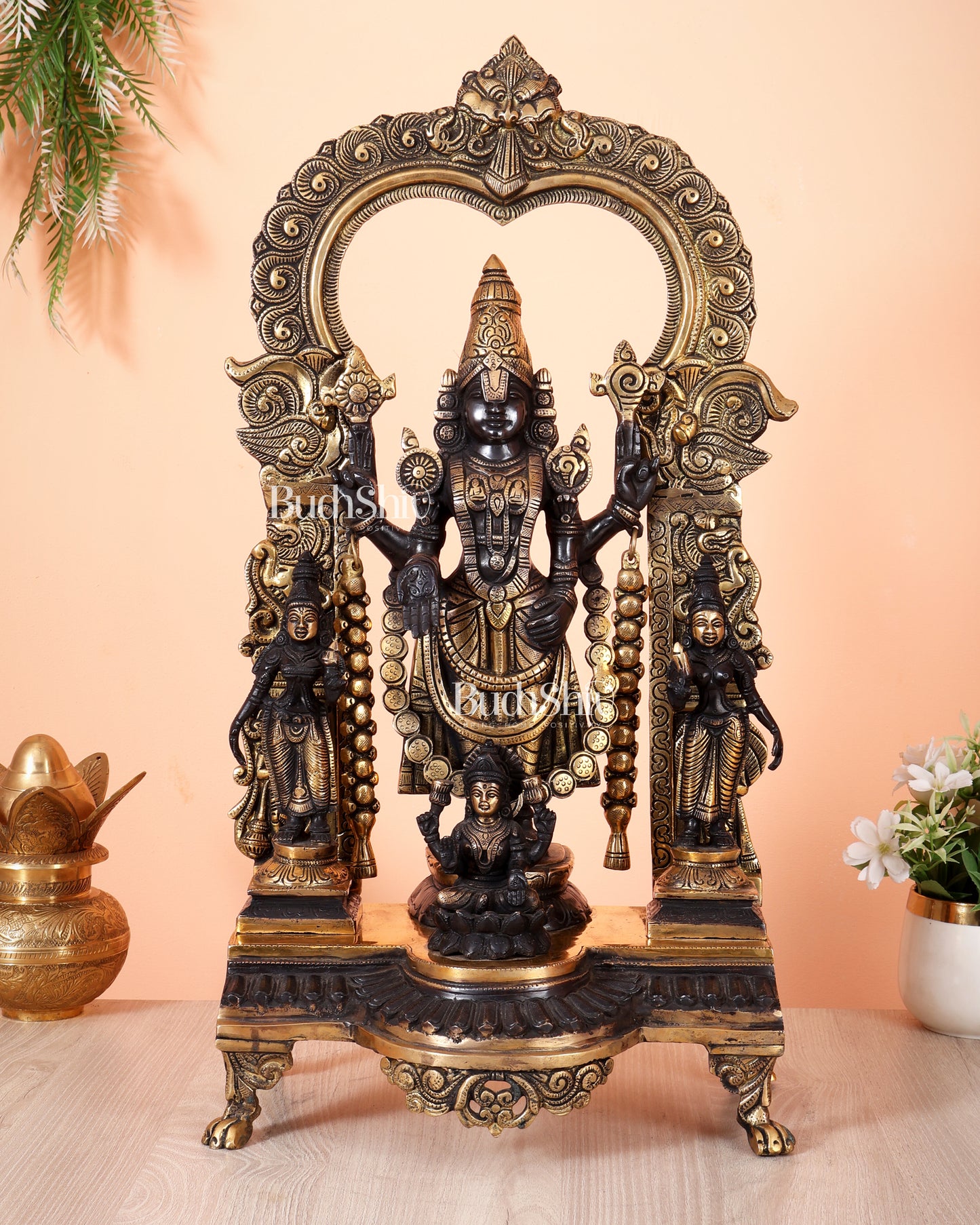 Brass Tirupati Balaji with Bhoodevi, Sridevi & Padmavathi 23 inch