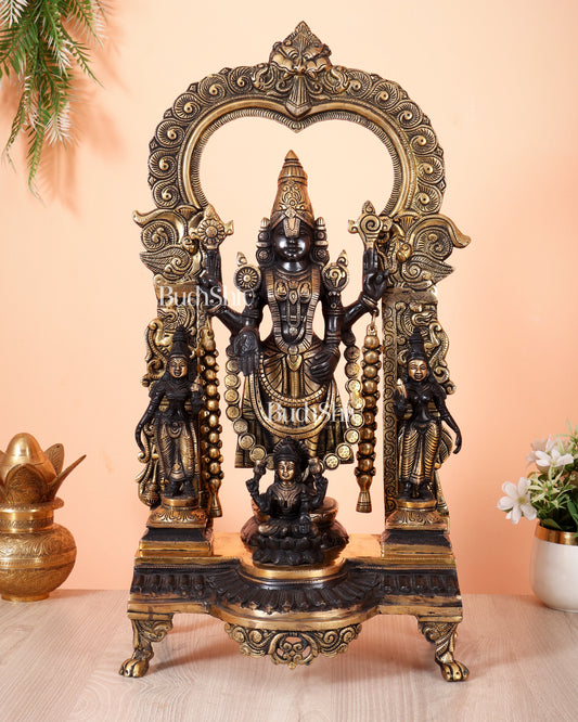 Brass Tirupati Balaji with Bhoodevi, Sridevi & Padmavathi 23 inch