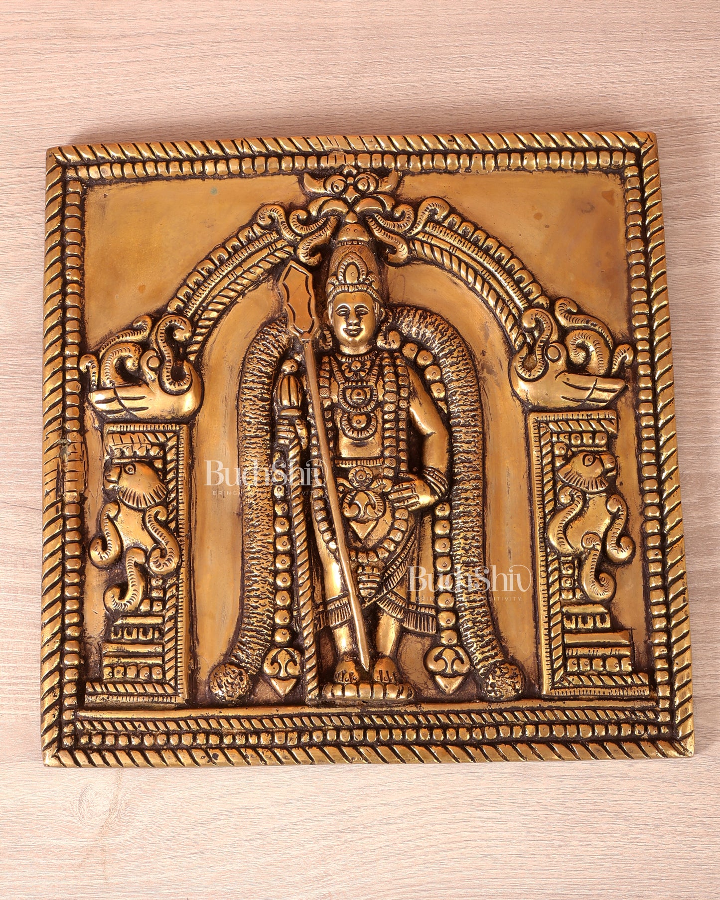 Brass Lord Murugan Kartikeya Wall Hanging Plate (11 Inch, 5.39 Kg)