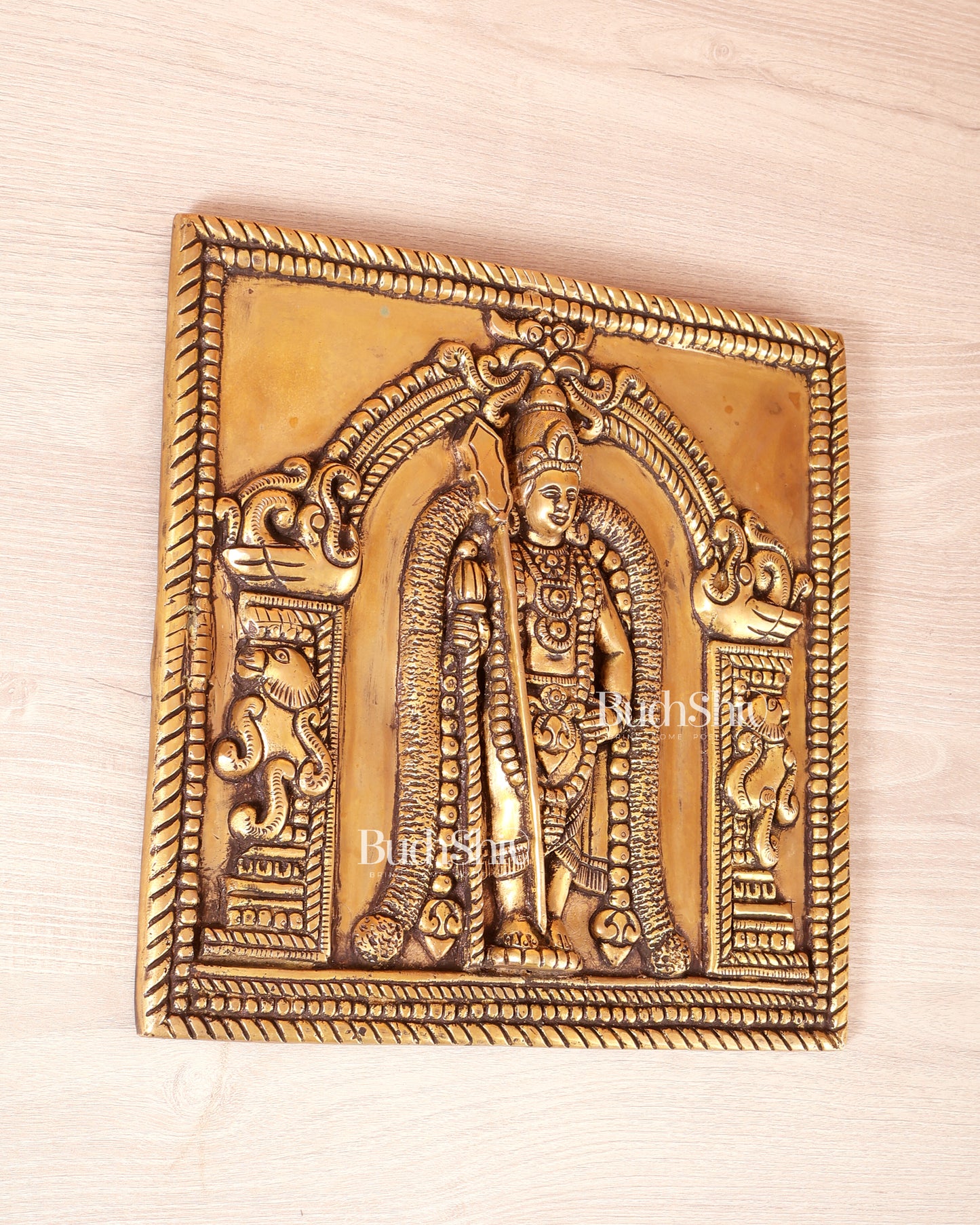 Brass Lord Murugan Kartikeya Wall Hanging Plate (11 Inch, 5.39 Kg)