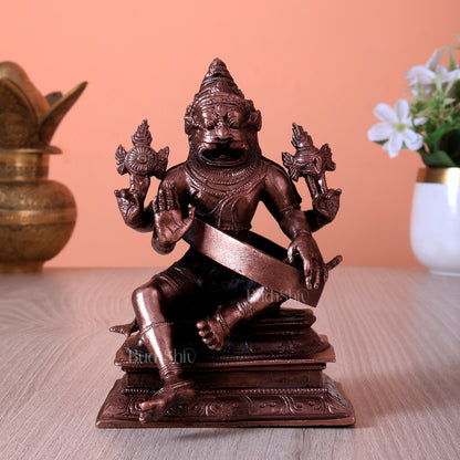 Pure Copper Lord Narasimha Idol (5 Inch, 0.954 Kg)
