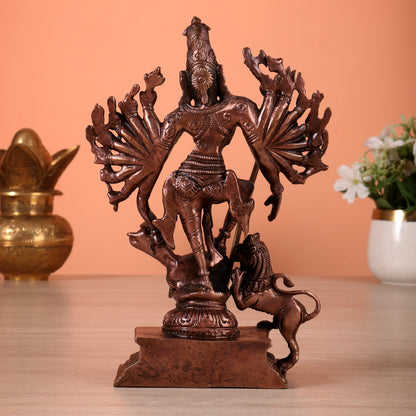 Pure Copper Mahishasura Mardini Durga Idol (7.5 Inch, 1.477 Kg)