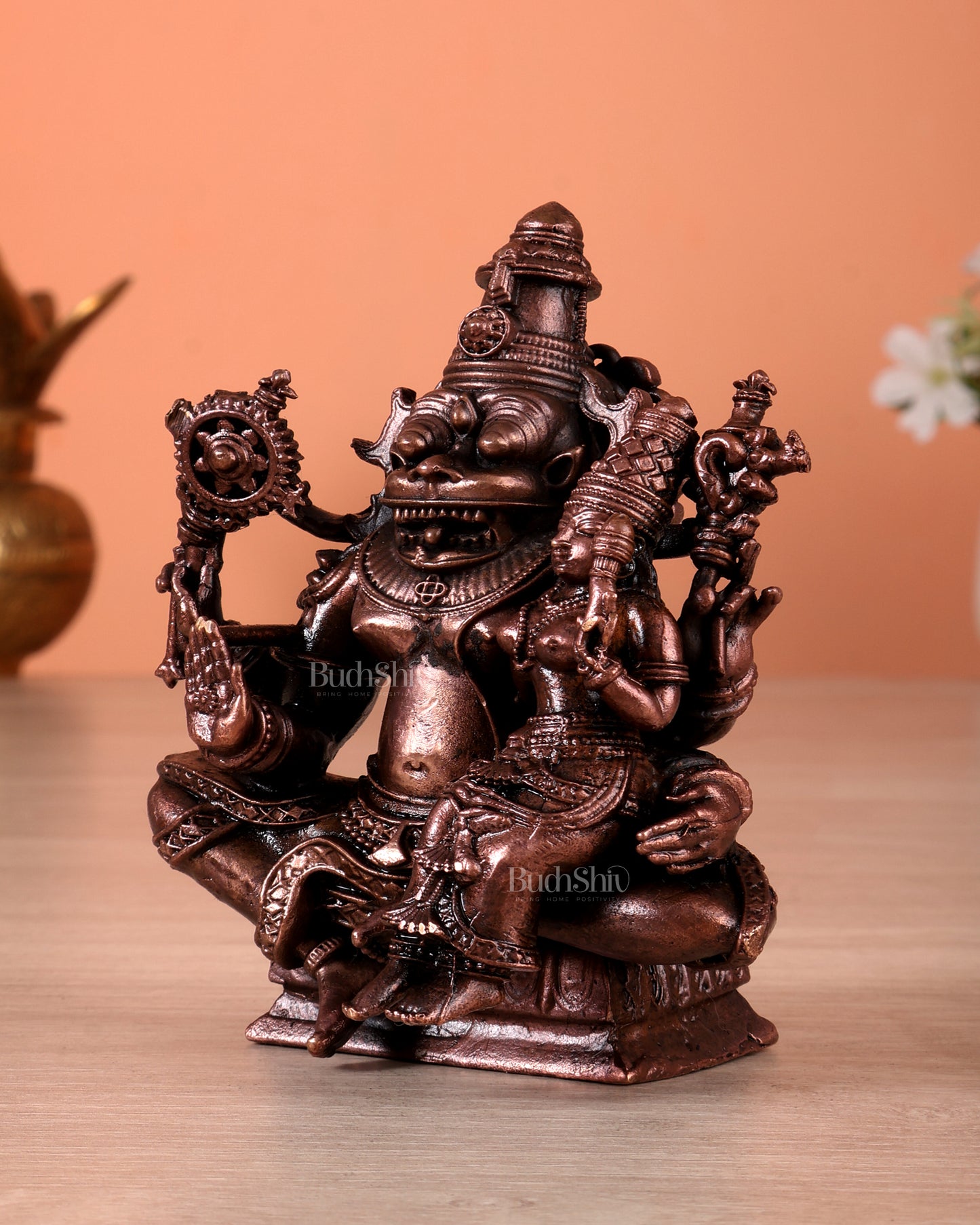 Pure Copper Lakshmi Narasimha Swamy Idol (Highly Detailed, 4 Inch)