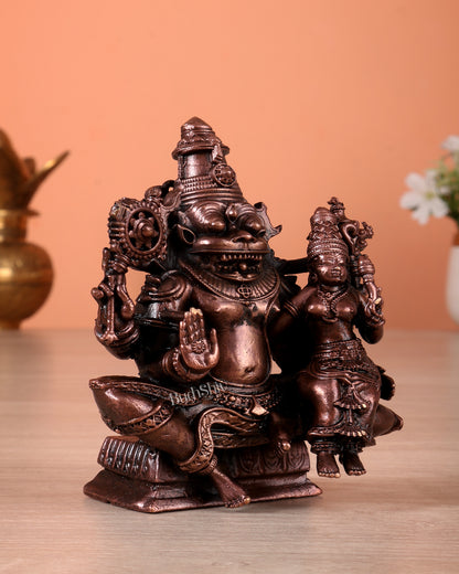 Pure Copper Lakshmi Narasimha Swamy Idol (Highly Detailed, 4 Inch)