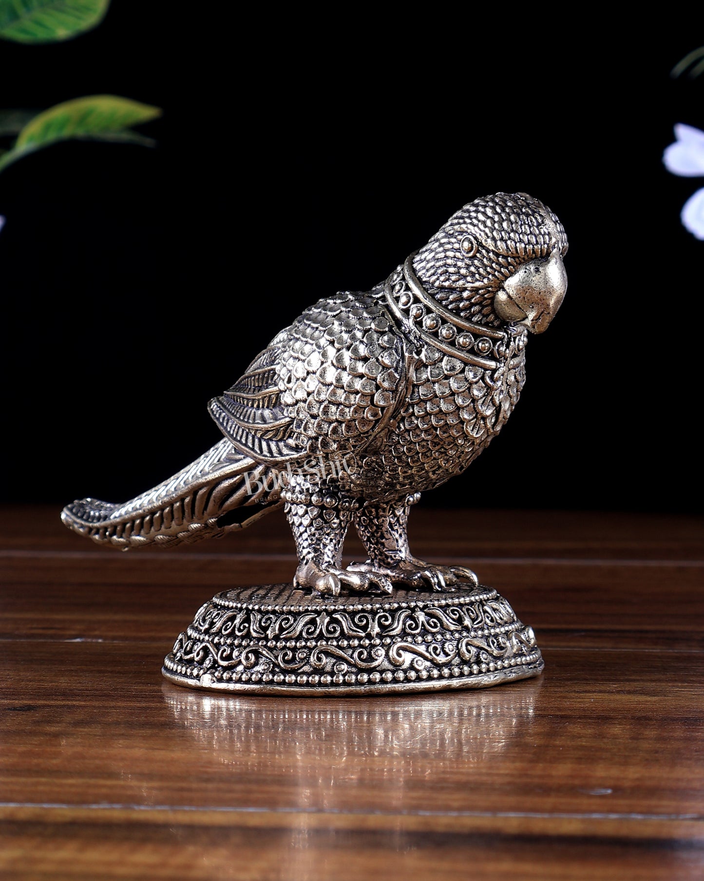 Brass Parrot Showpiece Decor | Superfine Mini Statue 6.5 inch wide