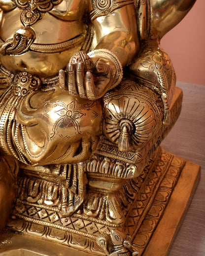 Pure Brass Lord Ganesha Seated on Throne Statue - 18"