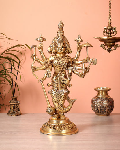 Brass Vishnu Dashavatar Depiction in a Single Statue 18 inch Masterpiece