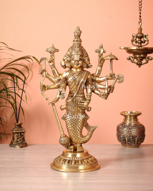 Brass Vishnu Dashavatar Depiction in a Single Statue 18 inch Masterpiece