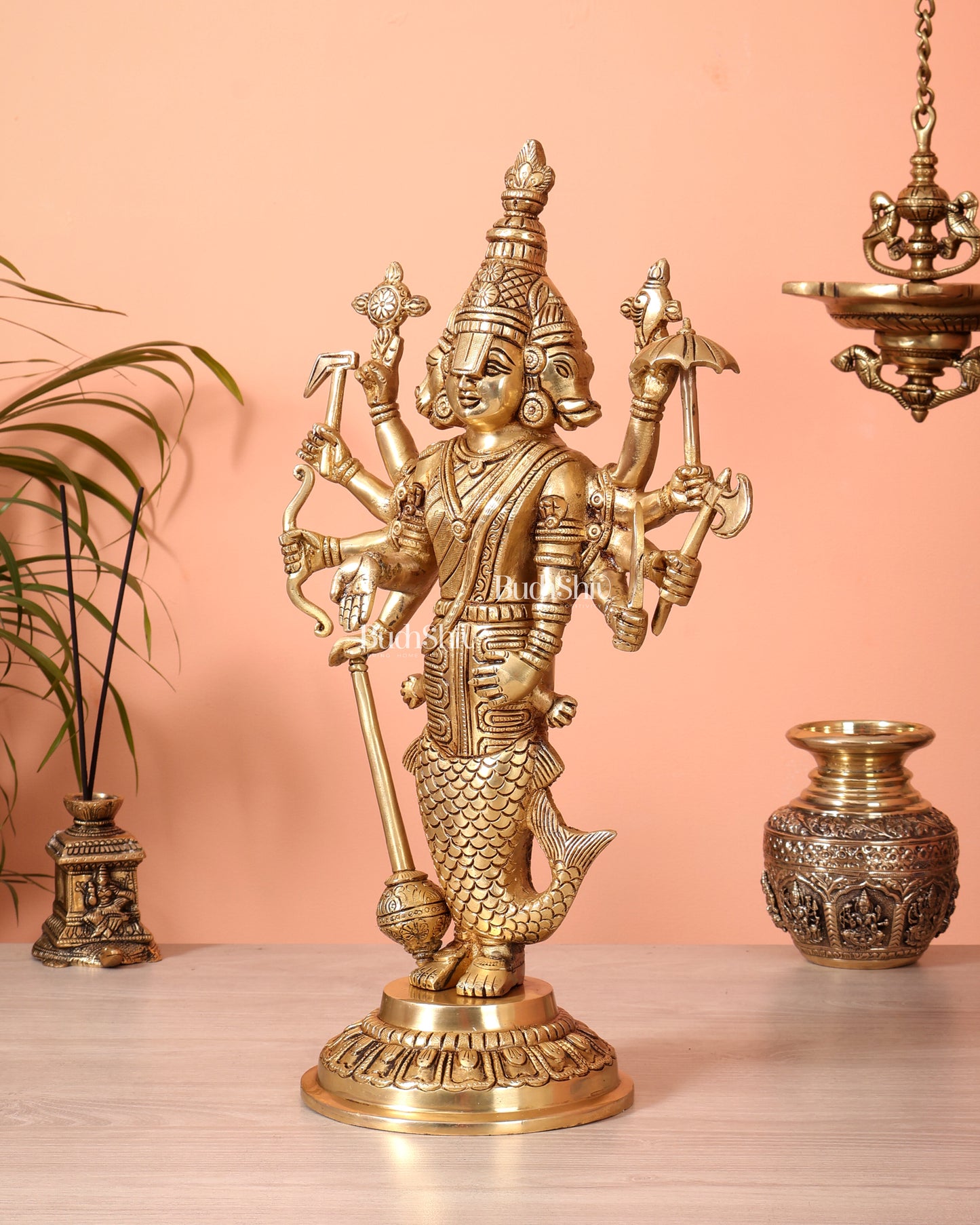 Brass Vishnu Dashavatar Depiction in a Single Statue 18 inch Masterpiece
