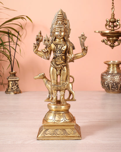 Superfine Brass Kaal Bhairava Bhairo Baba Idol with Dog 12 inch