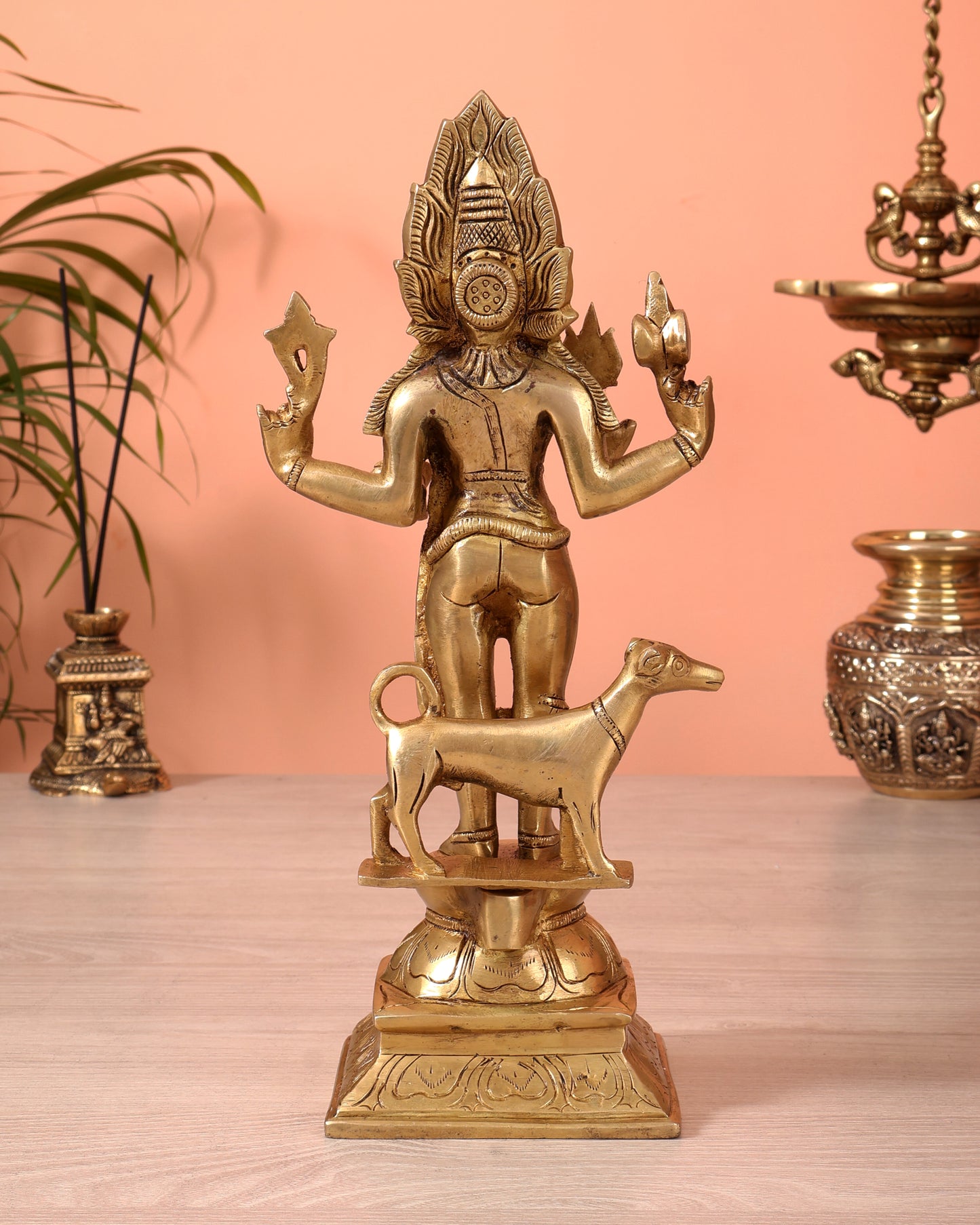Superfine Brass Kaal Bhairava Bhairo Baba Idol with Dog 12 inch