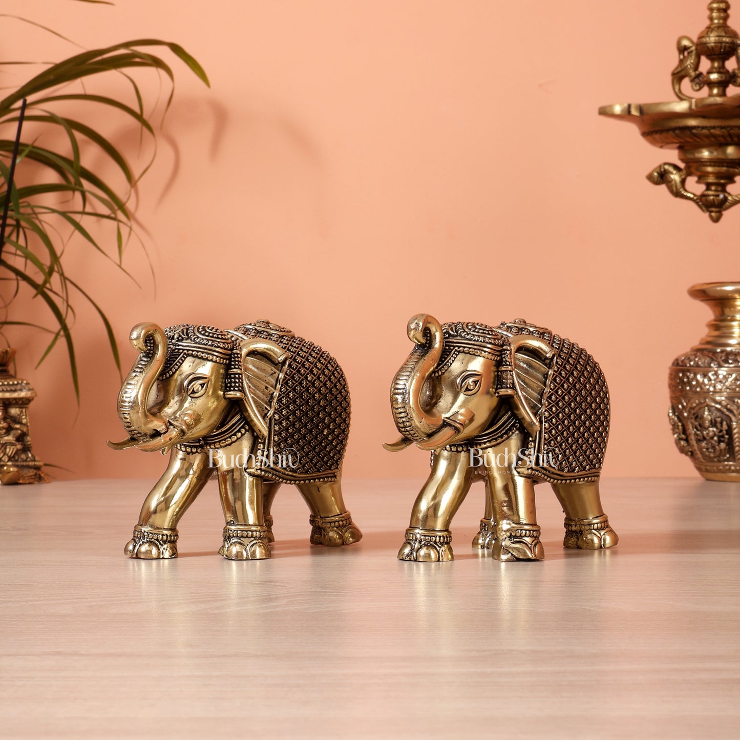 Brass Superfine Elephant Showpiece pair (5.5 Inch, 940 gm)