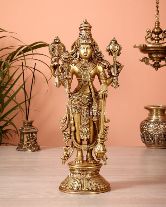 Pure Brass Standing Vishnu Statue golden tone – 12 Inch