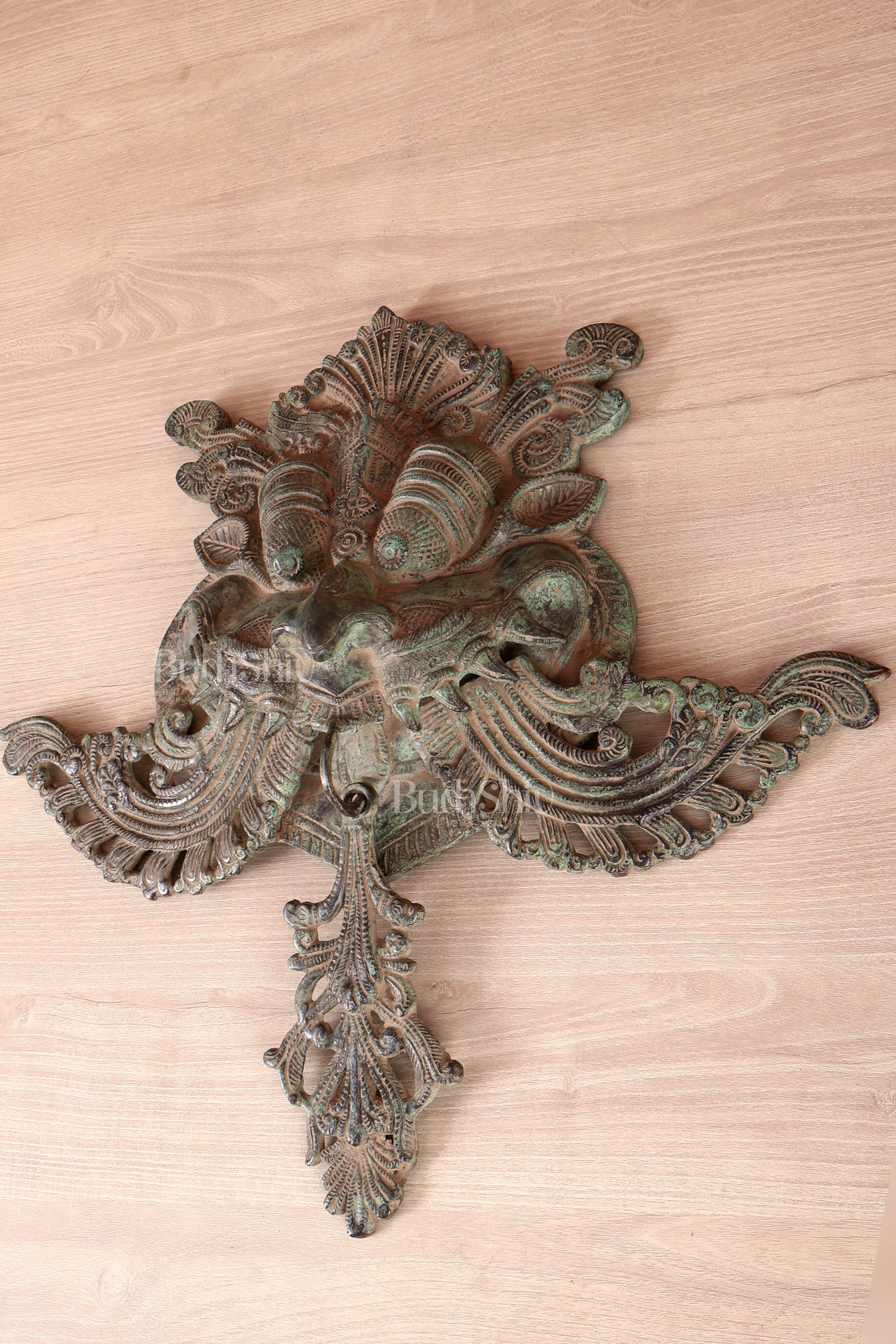 Brass Large kirtimukha Yali wall hanging face Nazarbattu 18" sand finish