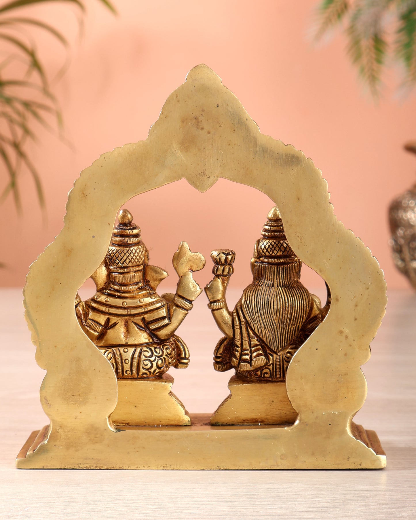 Pure Brass Ganesha Lakshmi Seated Together Idol - 5.5"