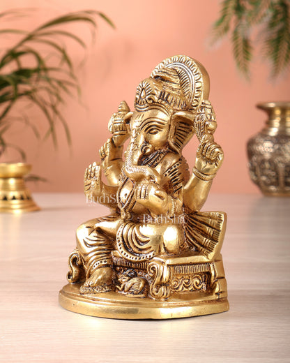 Pure Brass Ganesha Idol – Superfine Carvings 6"