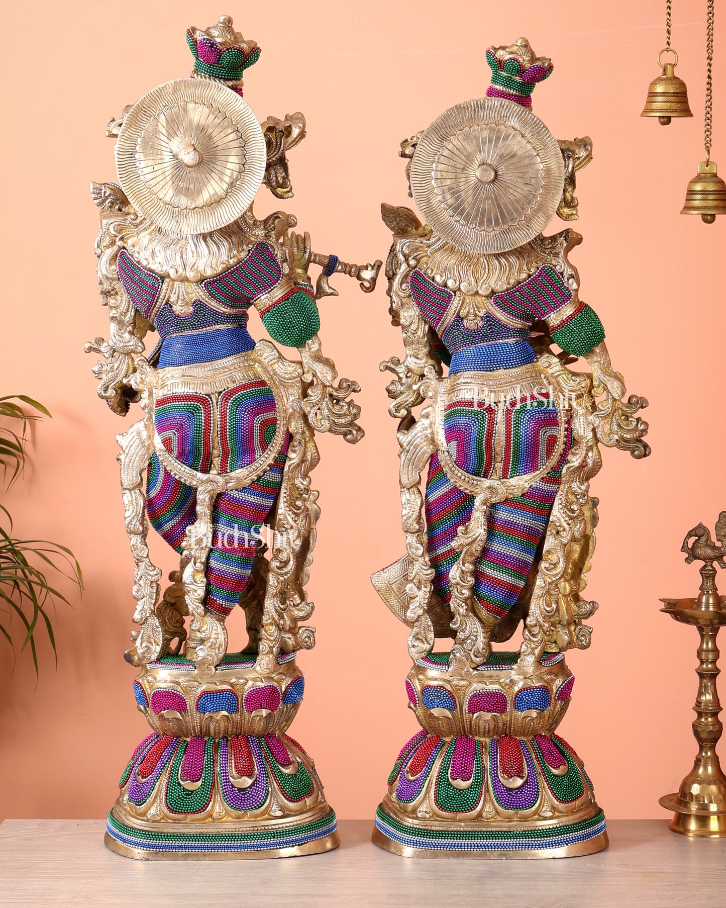 Pure Brass Radha Krishna Statue | 30" Tanjore work