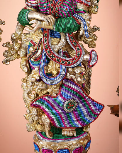 Pure Brass Radha Krishna Statue | 30" Tanjore work