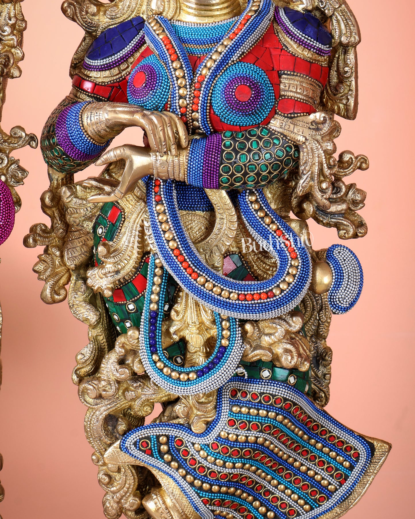 Brass Radha Krishna Idols - 27" Multicolour stonework