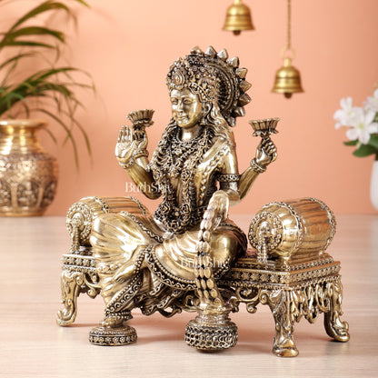 Brass Superfine lakshmi on throne idol 4 and 5.5 inch