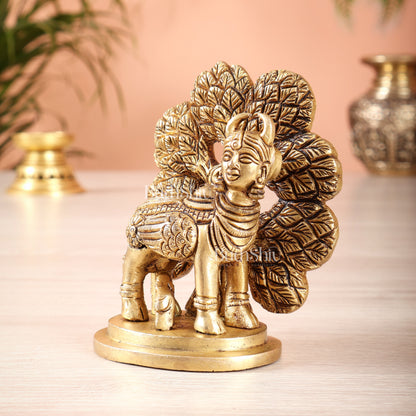 Brass Superfine Kamdhenu Cow with Wings & Kalpavriksha Idol 4.5"