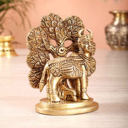 Brass Superfine Kamdhenu Cow with Wings & Kalpavriksha Idol 4.5"