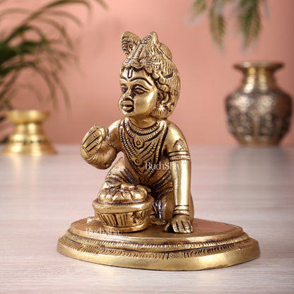 Brass Baby krishna Makhan Chor Bal Gopal Murti | Height 3.5 inch