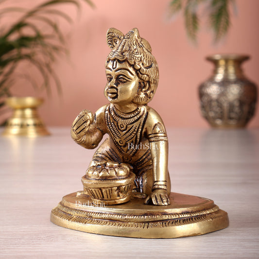 Brass Baby krishna Makhan Chor Bal Gopal Murti | Height 3.5 inch