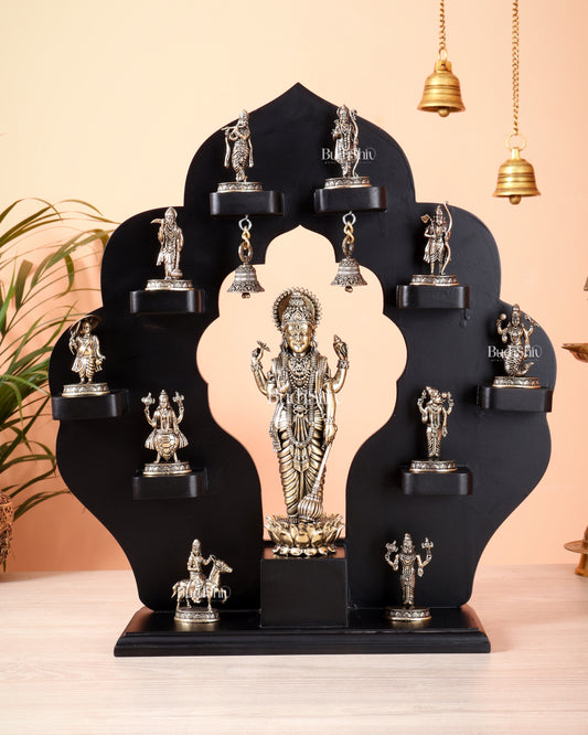 Brass Superfine Vishnu Dashavatar Idol Set with Lord Vishnu on MDF Frame (17 Inch)
