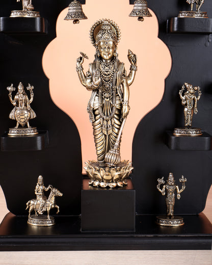 Brass Superfine Vishnu Dashavatar Idol Set with Lord Vishnu on MDF Frame (17 Inch)