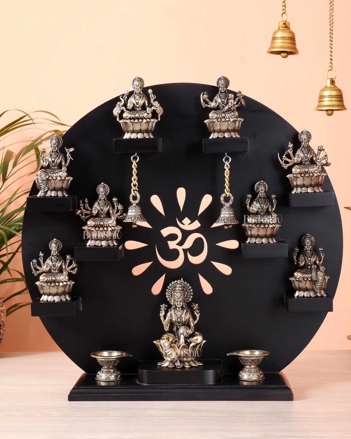Brass Superfine Ashtalakshmi Set with Mahalakshmi Idol on MDF Frame (15 Inch)