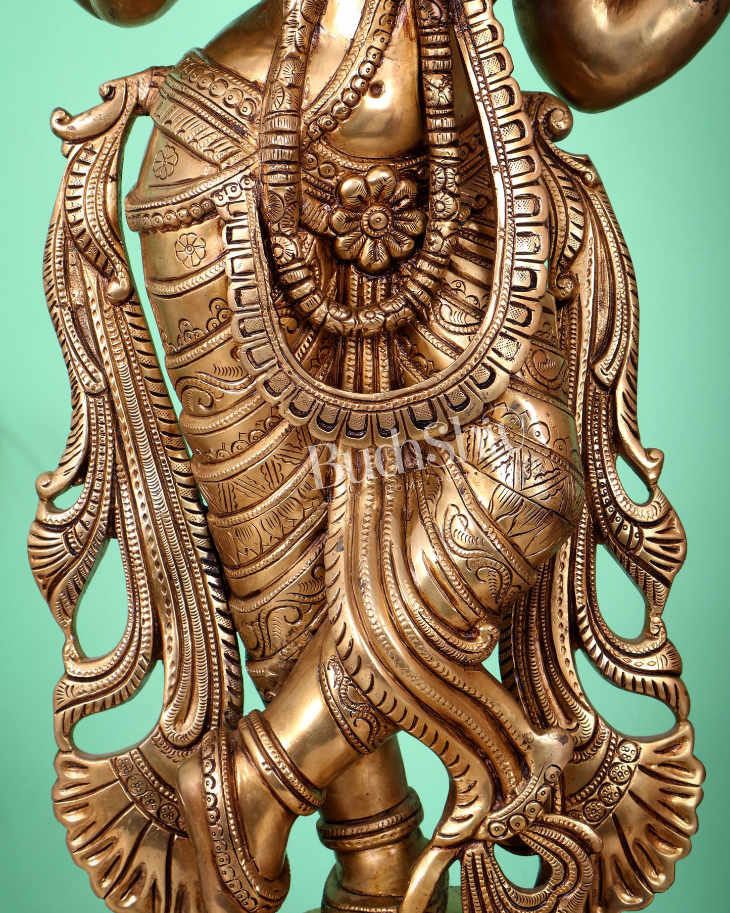 Superfine Brass Krishna Sculpture holding shankh and chakra  - 32.5 Inch